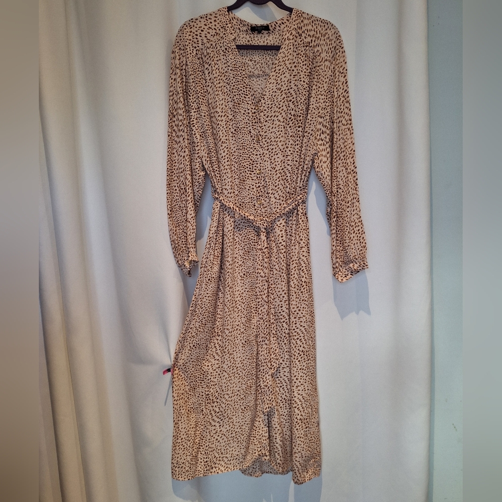 FRNCH Paris Anthropologie Buttondown Shirt Dress Maxi Mini Cheetah Print Size L